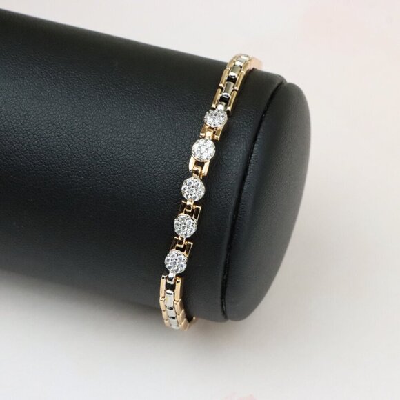 "Rose Gold & Silver Dual Tone Sparkle Bracelet with Round CZ, XPBL0850 - Picture 6 of 12